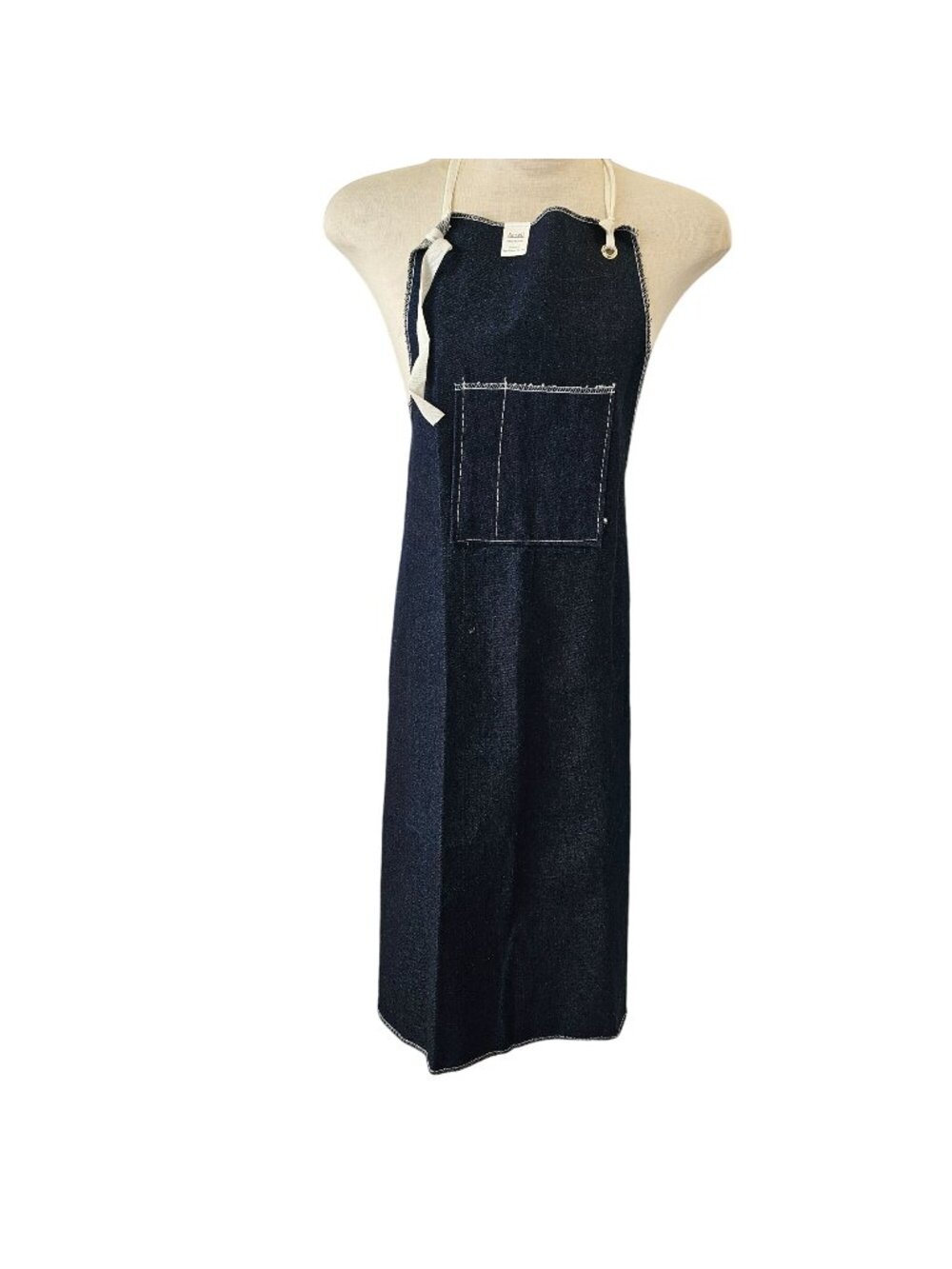 Ansell Blue Denim Work Apron Adjustable Neck Waist Ties Pocket 28x37 NWOT